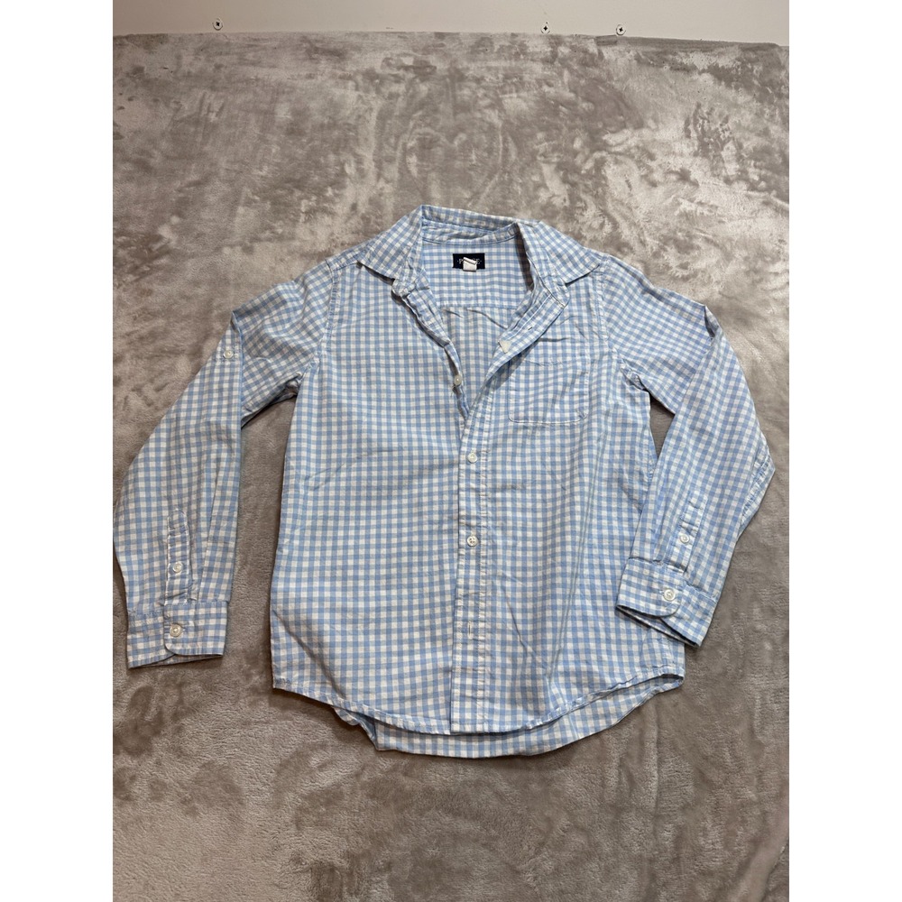 The Childrens Place Boys Light Blue Checkered Button Down Shirt Size L 10 12 EUC